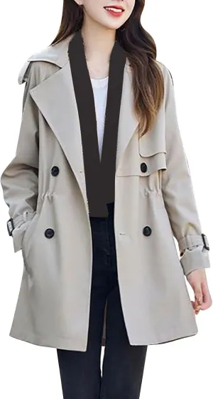 XUNRYAN Girls Classic Trench Coat Long Jackets Notch Lapel Button Double-Breasted Peacoat Trendy Coats Casual Outwear Pockets