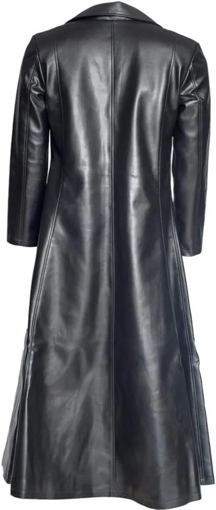 XUNRYAN Mens Long Leather Jacket Trench Coat Big and Tall Retro Faux-Leather Vintage Steampunk Gothic Jacket Overcoat
