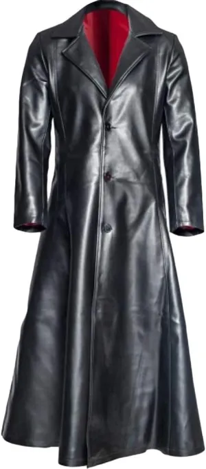 XUNRYAN Mens Long Leather Jacket Trench Coat Big and Tall Retro Faux-Leather Vintage Steampunk Gothic Jacket Overcoat