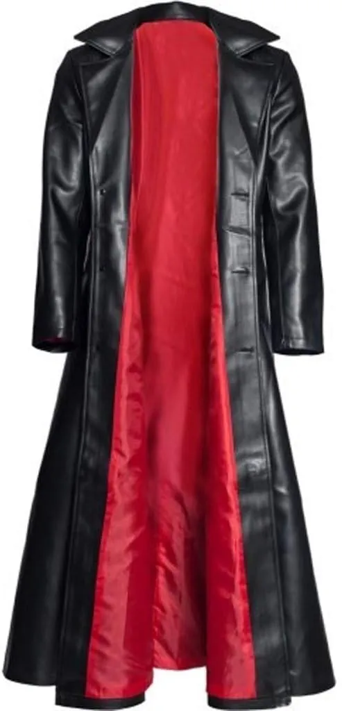 XUNRYAN Mens Long Leather Jacket Trench Coat Big and Tall Retro Faux-Leather Vintage Steampunk Gothic Jacket Overcoat