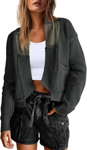 Yanekop Womens Oversized Cardigan Sweater Open Front Outerwear Chunky Knit Cropped Sweater Jacket with Pockets