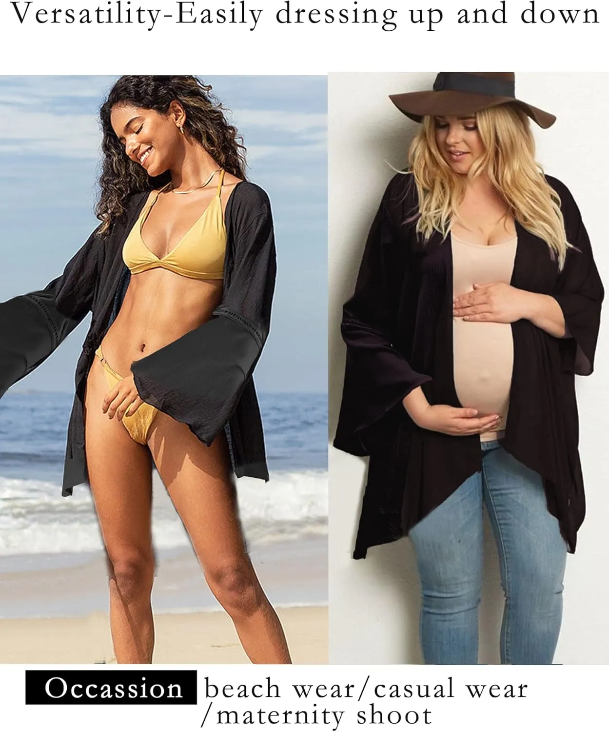 Yekaty Kimonos for Women Bell Sleeve Loose Kimono Cardigan Casual Open Front Beach Cover Up 2024