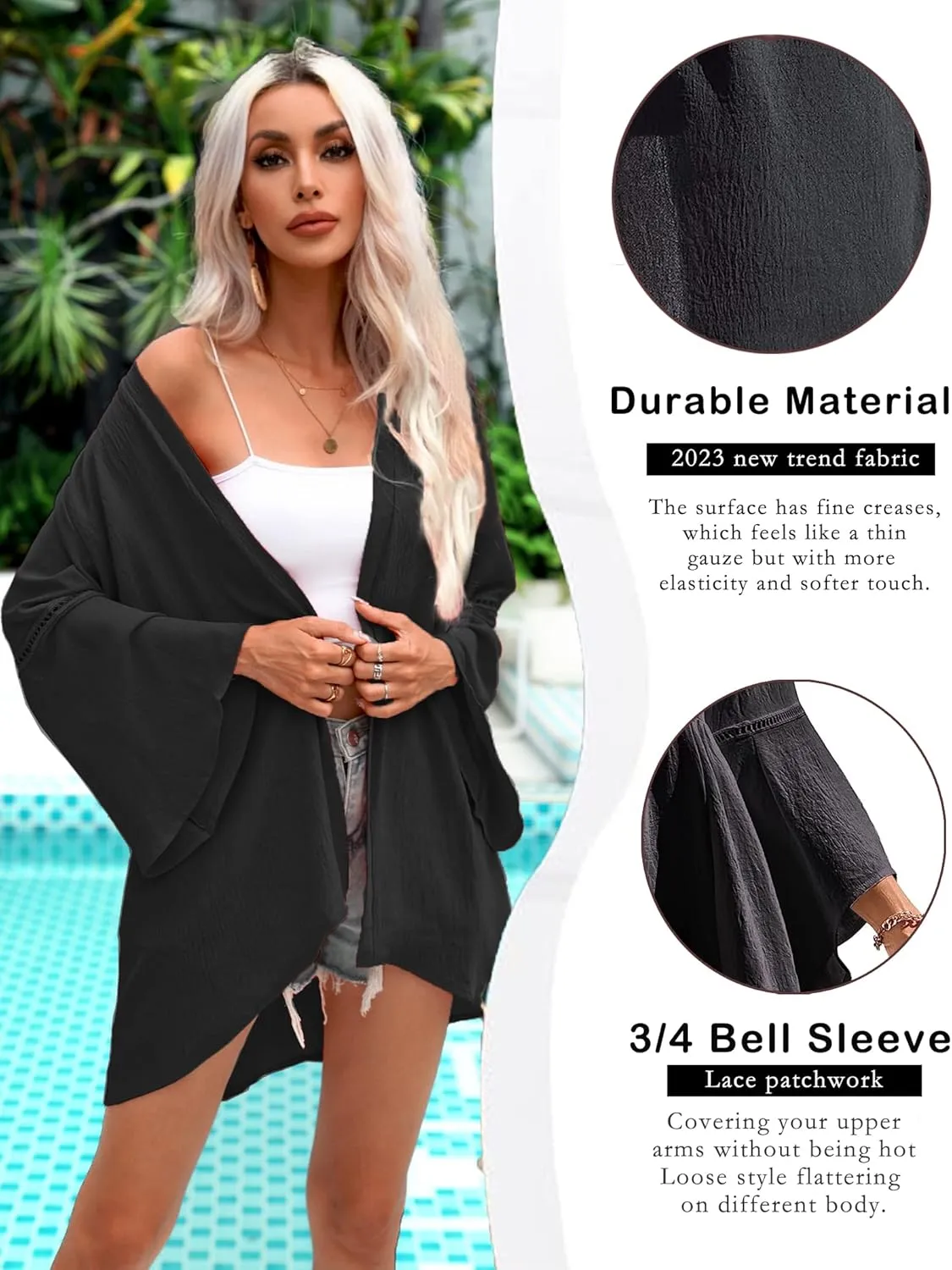 Yekaty Kimonos for Women Bell Sleeve Loose Kimono Cardigan Casual Open Front Beach Cover Up 2024