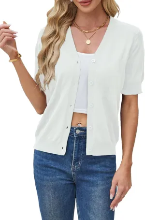 Yekaty Short Sleeve Cardigans for Women Lightweight Summer Sweaters Cropped V Neck Button Bolero Sweater