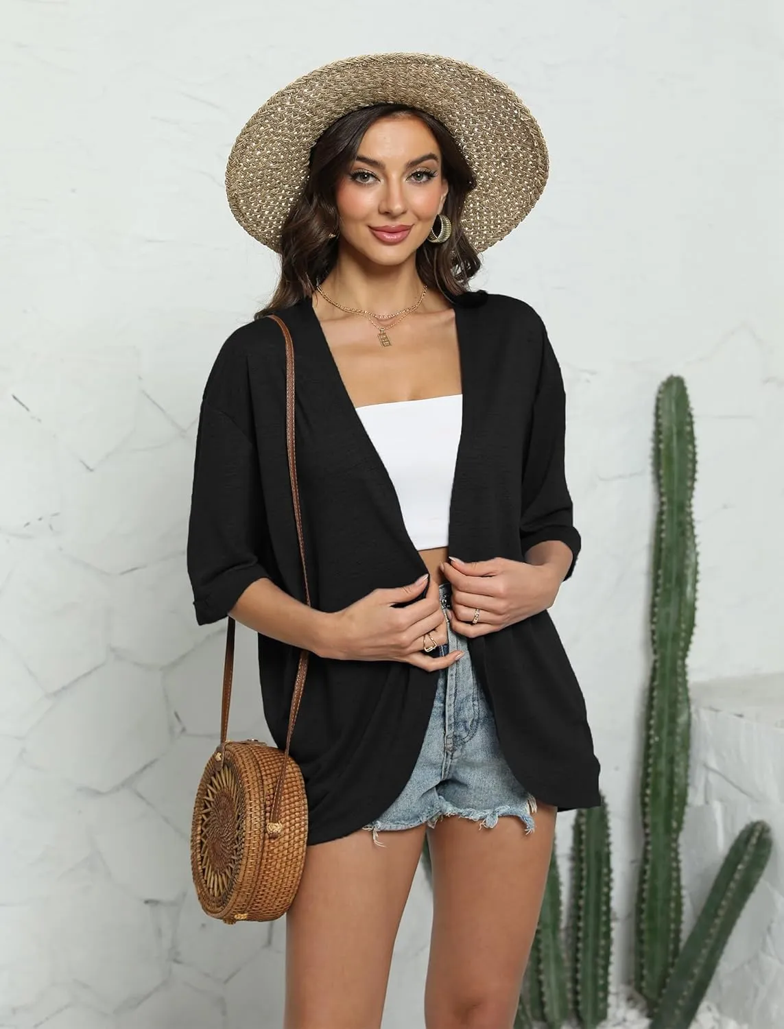 Yekaty Womens Summer Cardigan Lightweight Short Sleeve Kimono Cardigans Beach Vacation Cover up