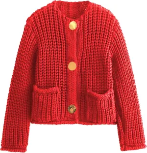 Yimoon Women's Cropped Cardigan Sweater Button Down Chunky Knit Sweater Long Sleeve Fall Open Front Cardigan