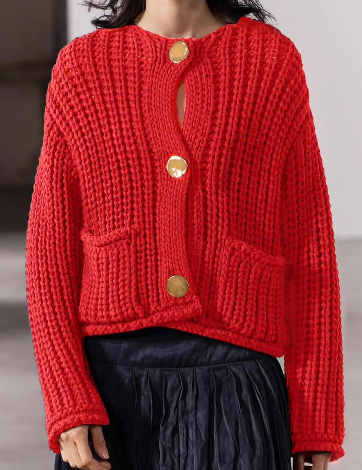 Yimoon Women's Cropped Cardigan Sweater Button Down Chunky Knit Sweater Long Sleeve Fall Open Front Cardigan