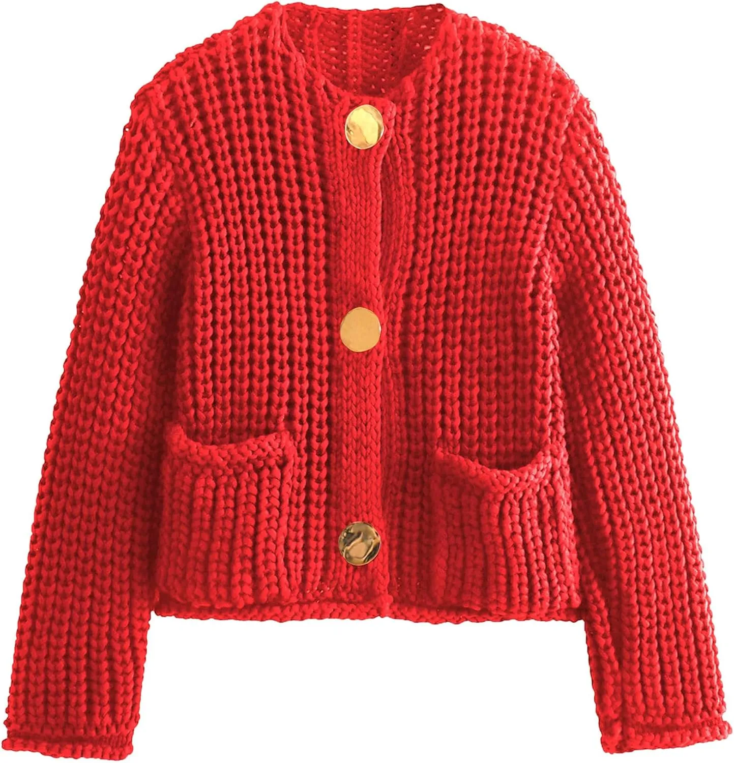 Yimoon Women's Cropped Cardigan Sweater Button Down Chunky Knit Sweater Long Sleeve Fall Open Front Cardigan