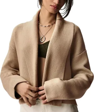 Yimoon Women's Cropped Cardigan Sweater Oversized Lapel Chunky Knit Coatigan Long Sleeve Open Front Sweater
