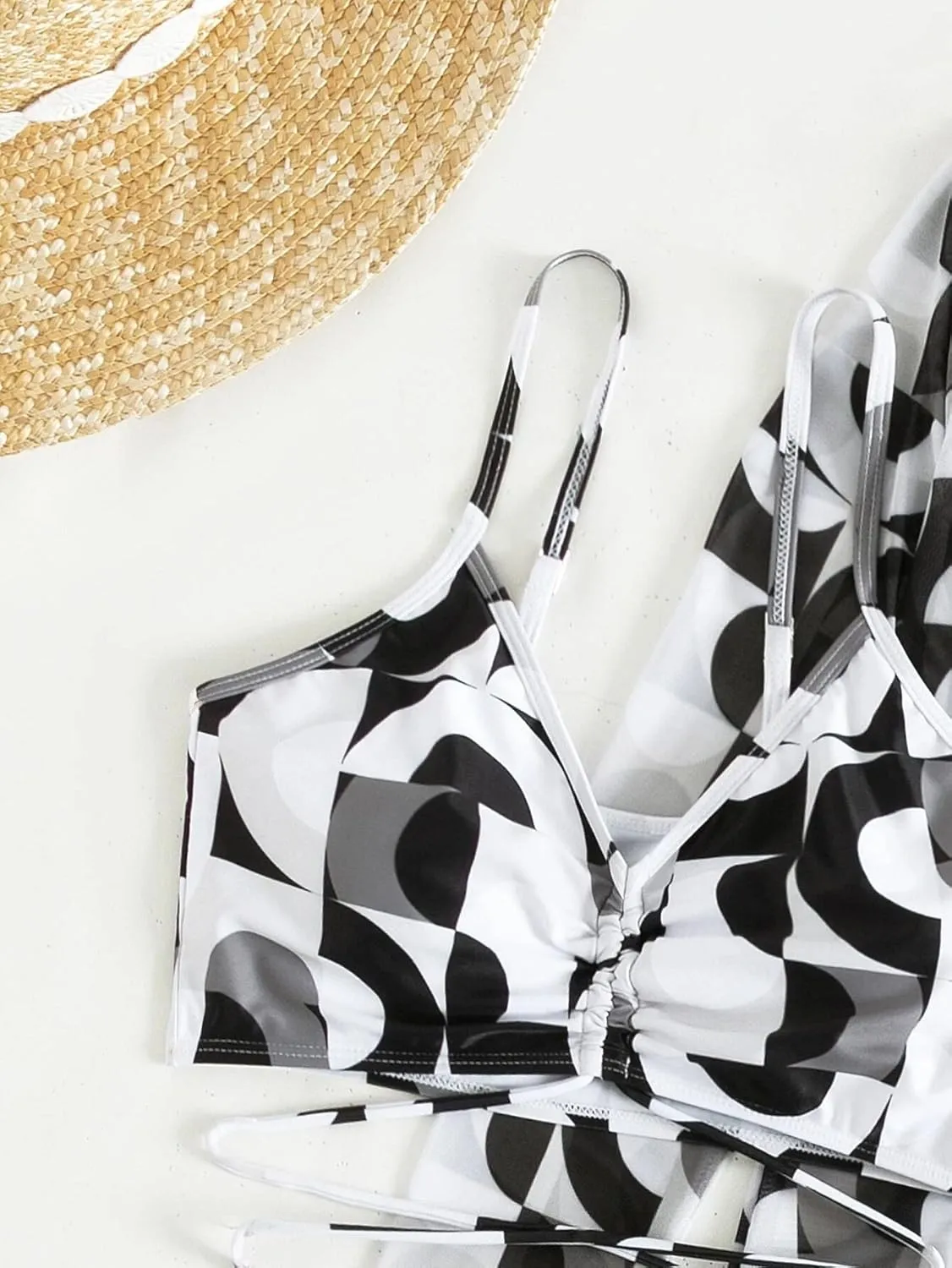 Yknktstc Womens 3 Pieces Bikini Set Swimsuit Tropical Beach Cover up Kimono Swimwear Bathing Suit with Boy Shorts
