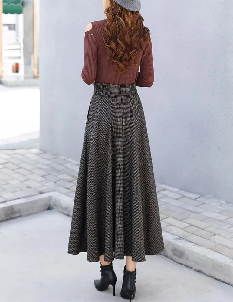 Ylingjun Warm Long Wool Skirt for Womens Winter Fall Elastic High Waisted A Line Flared Pleated Wool Skirts