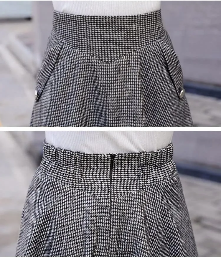 Ylingjun Warm Long Wool Skirt for Womens Winter Fall Elastic High Waisted A Line Flared Pleated Wool Skirts