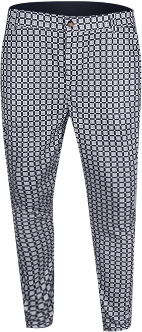 Ymosrh Khaki Jeans for Men Men's Fashion Stretch Dress Pants Slim Fit Plaid Pants Business Suit Casual Golf Jeans