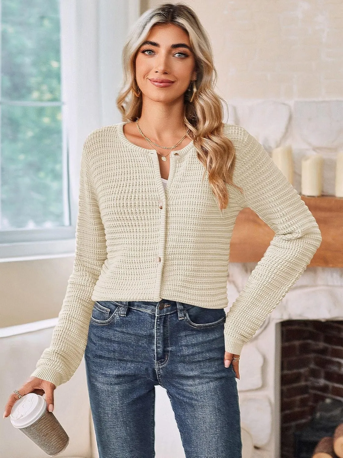 ZAFUL Womens 2024 Fall Lightweight Short Cardigans Winter Open Front Cardigan Sweaters Knit Jacket