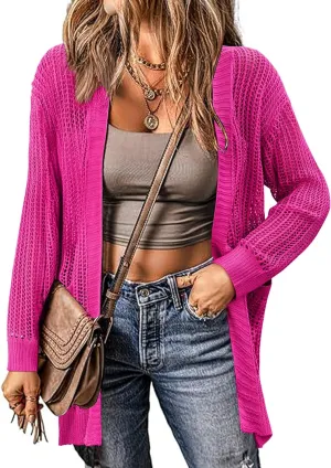 Zeagoo Women 2025 Lightweight Crochet Cardigan Long Sleeve Open Front Knit Sweater Summer Kimono Cover Up with Pockets