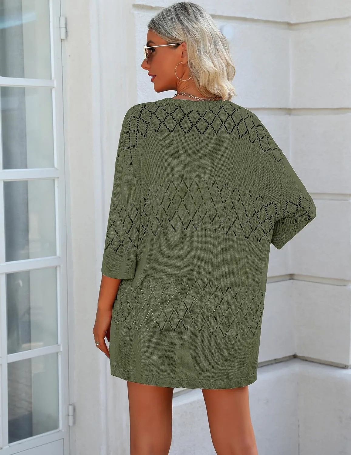 Zeagoo Womens 2025 Lightweight Crochet Cardigan Sweaters Open Front 3/4 Sleeve Knit Kimono Summer Boho Cover Up