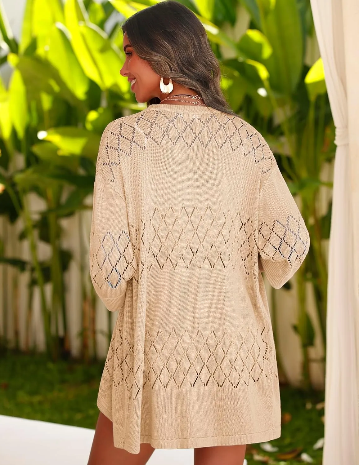 Zeagoo Womens 2025 Lightweight Crochet Cardigan Sweaters Open Front 3/4 Sleeve Knit Kimono Summer Boho Cover Up