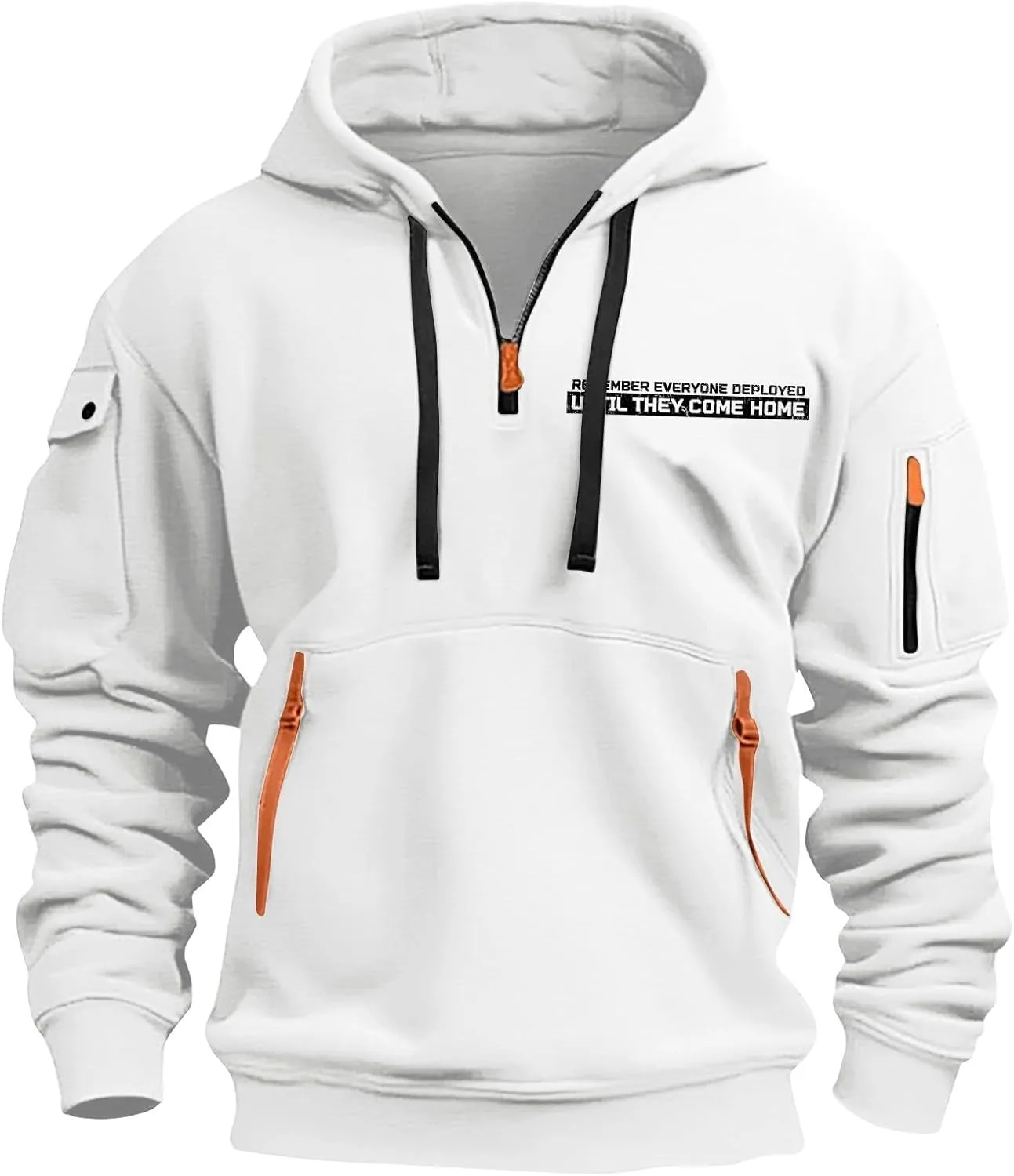 ZEFOTIM Hoodie for Men Drawstring 1/4 Zip Hoodie Letter Print Graphic Pullover Casual Sweatshirt with Pockets