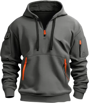 ZEFOTIM Hoodie for Men Drawstring 1/4 Zip Pullovers Soild Color Sweatshirts Casual Hoodie with Pockets