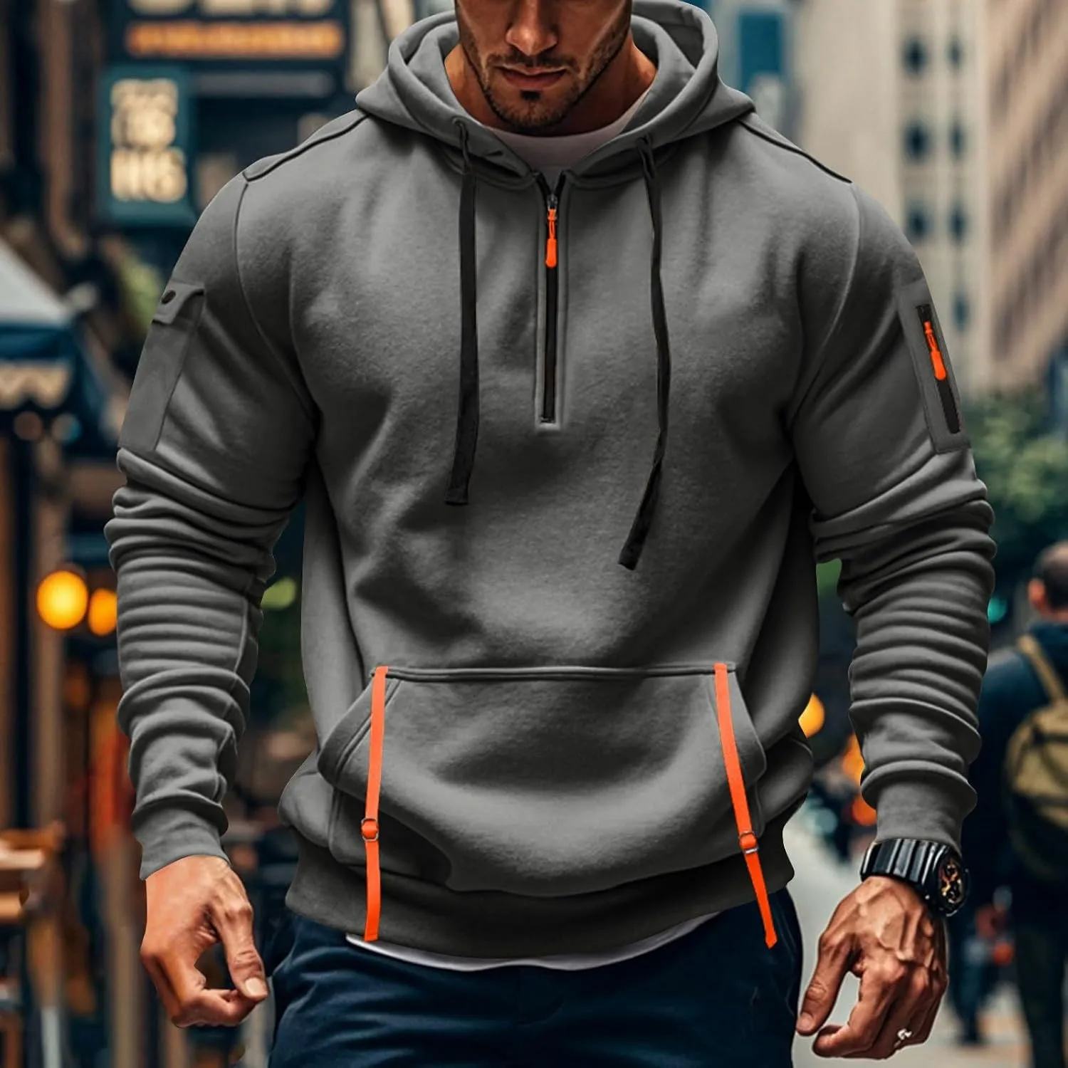 ZEFOTIM Hoodie for Men Drawstring 1/4 Zip Pullovers Soild Color Sweatshirts Casual Hoodie with Pockets