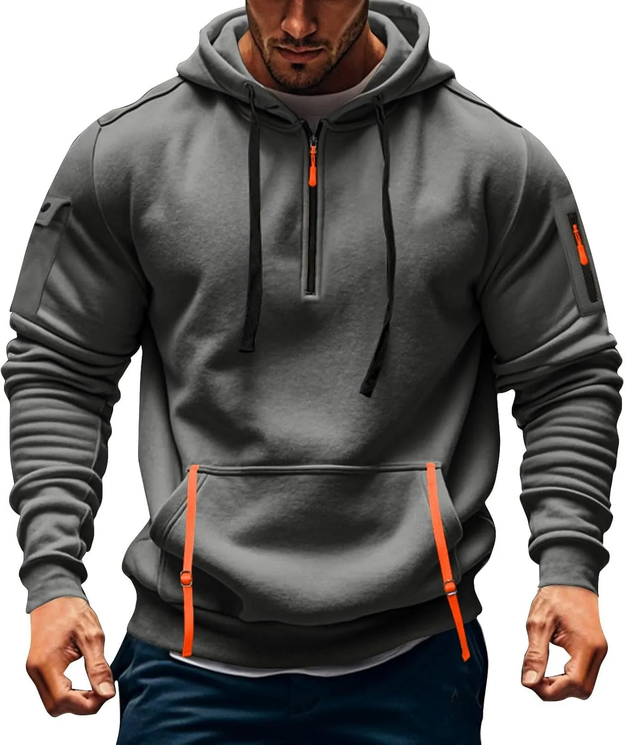 ZEFOTIM Hoodie for Men Drawstring 1/4 Zip Pullovers Soild Color Sweatshirts Casual Hoodie with Pockets