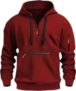 ZEFOTIM Hoodie for Men Drawstring Quarter Zip Hoodies Soild Color Pullovers Winter Sweatshirts with Pockets
