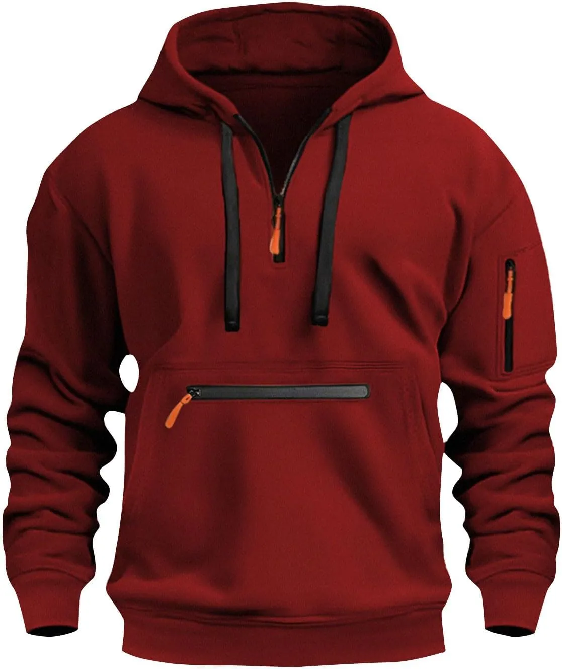 ZEFOTIM Hoodie for Men Drawstring Quarter Zip Hoodies Soild Color Pullovers Winter Sweatshirts with Pockets