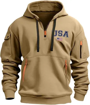 ZEFOTIM Hoodie for Men Drawstring Quarter Zip Pullover 1776 American Sweatshirt Workout Hoodie with Pockets