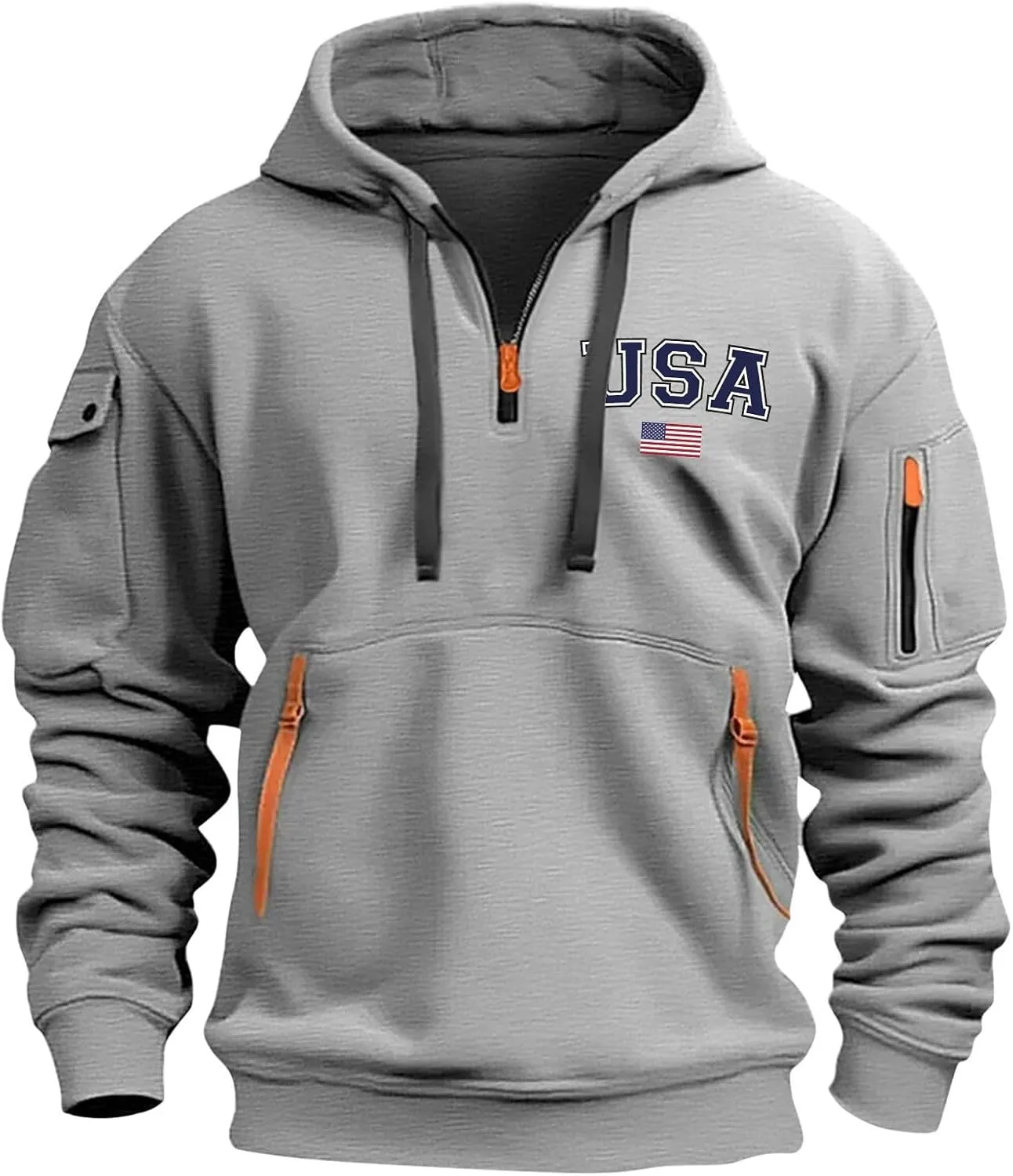 ZEFOTIM Workout Hoodies for Men Drawstring Quarter Zip Sweatshirts 1776 American Sweatshirt Lounge Pullover with Pockets