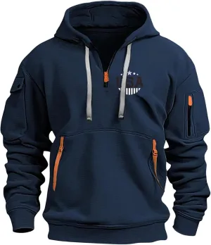 ZEFOTIM Workout Hoodies for Men Drawstring Quarter Zip Sweatshirts 1776 American Sweatshirt Lounge Pullover with Pockets