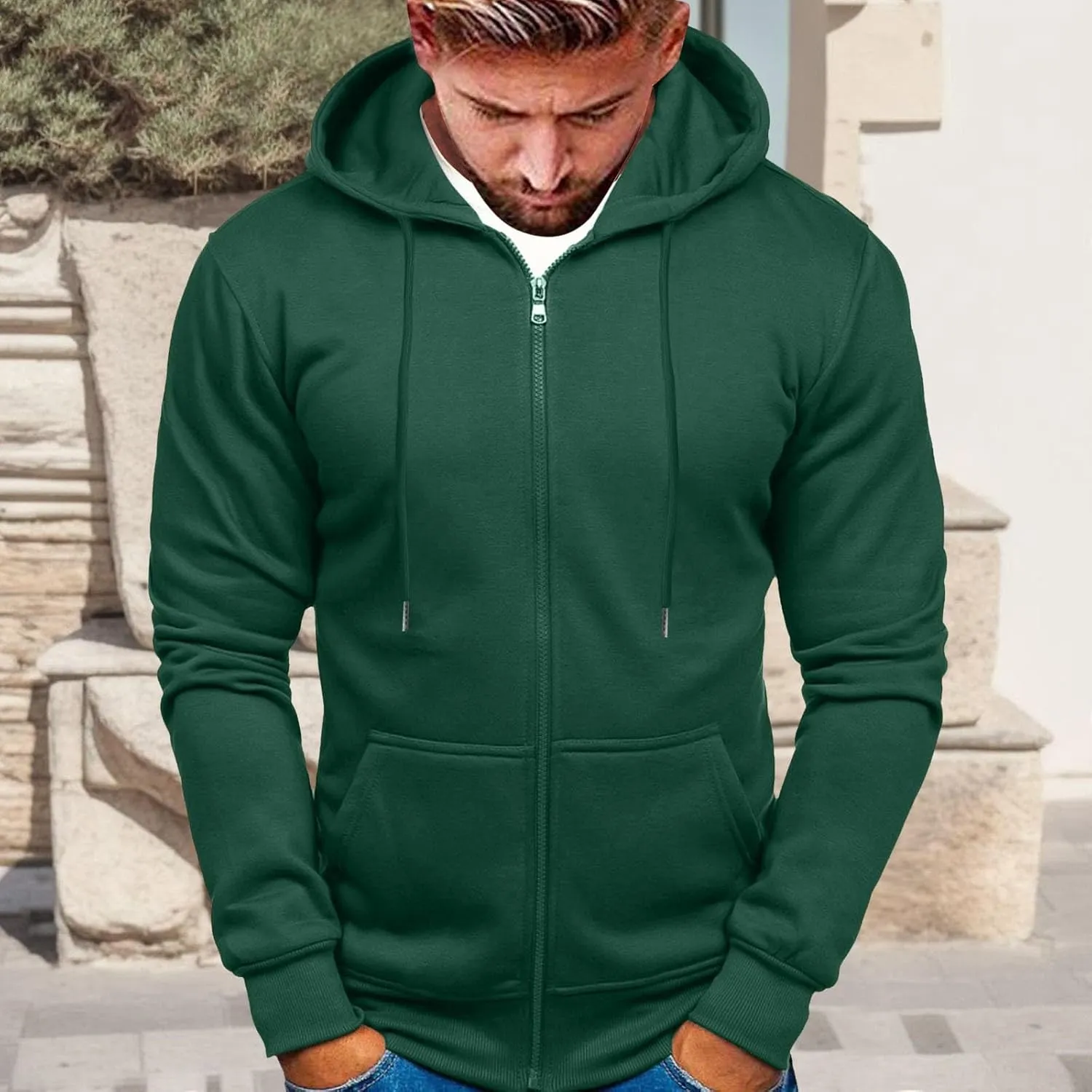 Zip Up Hoodie Men Mens Full Zip Casual Pullover Hoodies Fall Winter Work Sweatshirt Long Sleeve Drawstring Hoodies