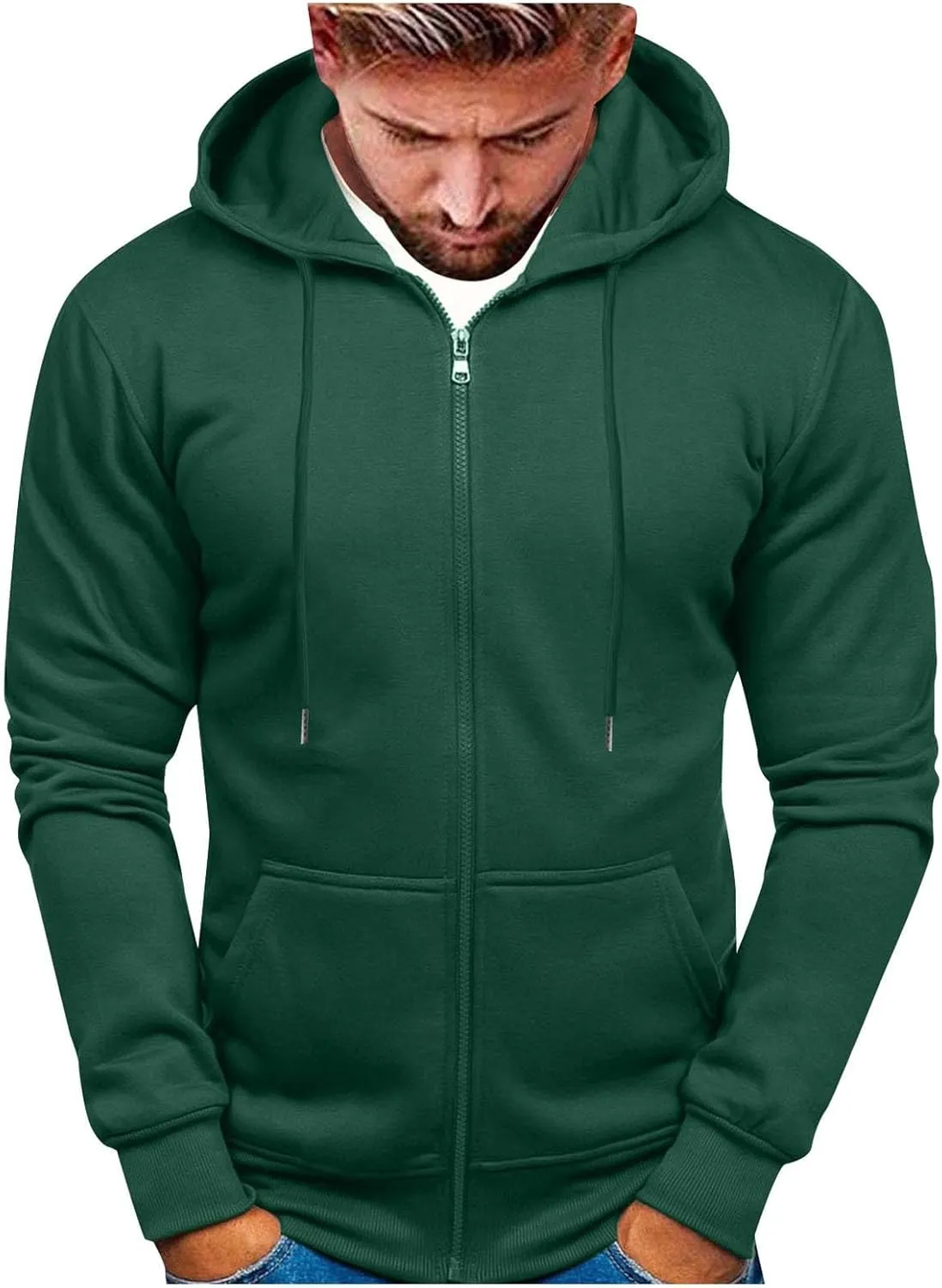 Zip Up Hoodie Men Mens Full Zip Casual Pullover Hoodies Fall Winter Work Sweatshirt Long Sleeve Drawstring Hoodies