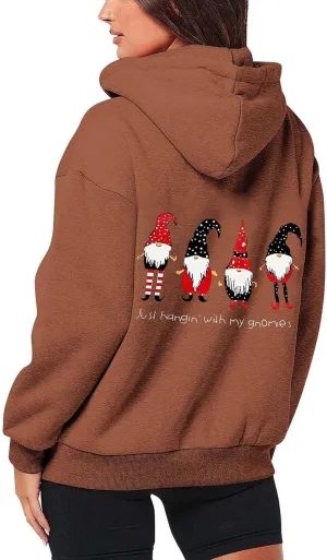 Zip Up Hoodie Women Oversized Christmas Santa Long Sleeve Crewneck Jacket Drawstring Hoodies with Pockets