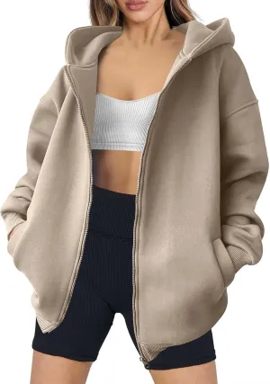 Zip Up Hoodies for Women Oversized Sweatshirt with Hooded Long Sleeve Jackets Coat Workout Y2K Outfits 2024 Fall