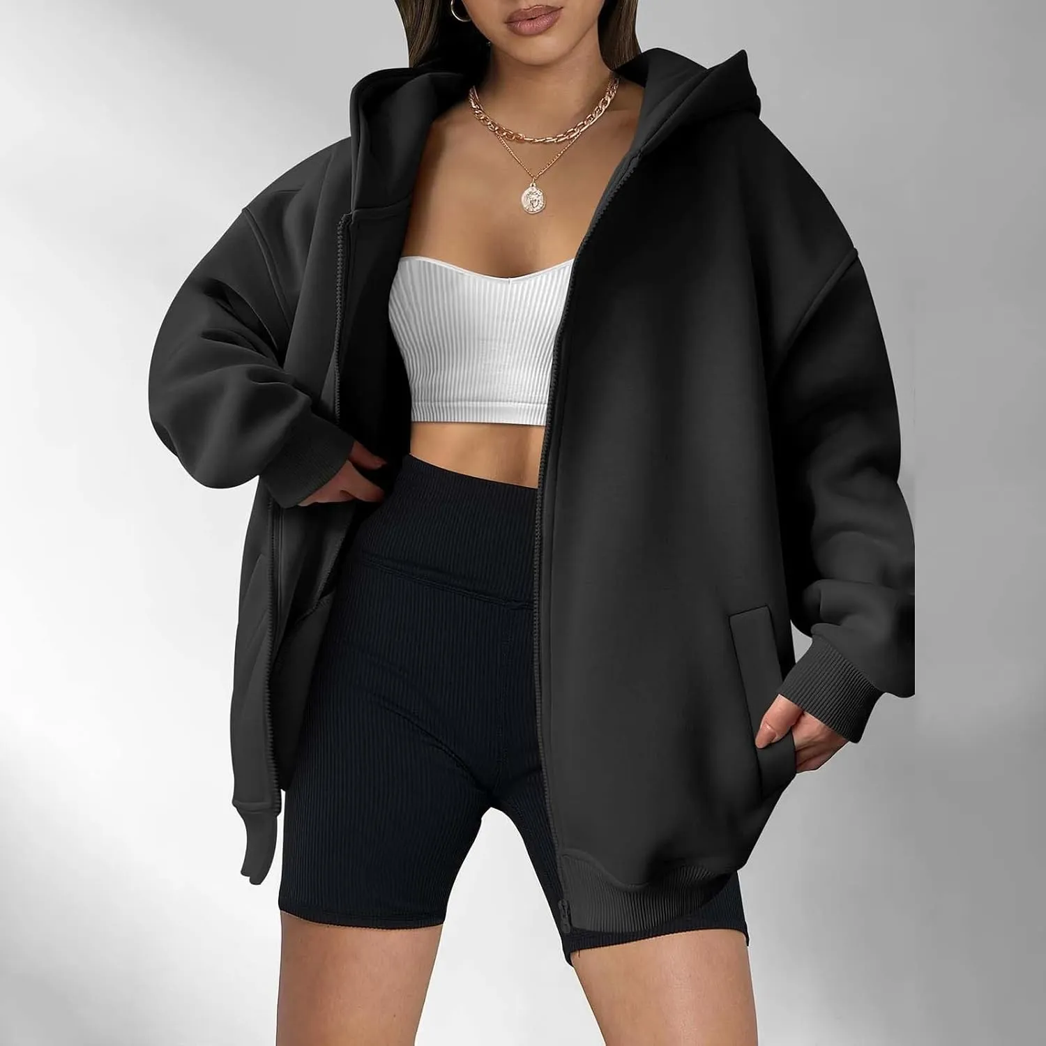 Zip Up Hoodies for Women Oversized Sweatshirt with Hooded Long Sleeve Jackets Coat Workout Y2K Outfits 2024 Fall