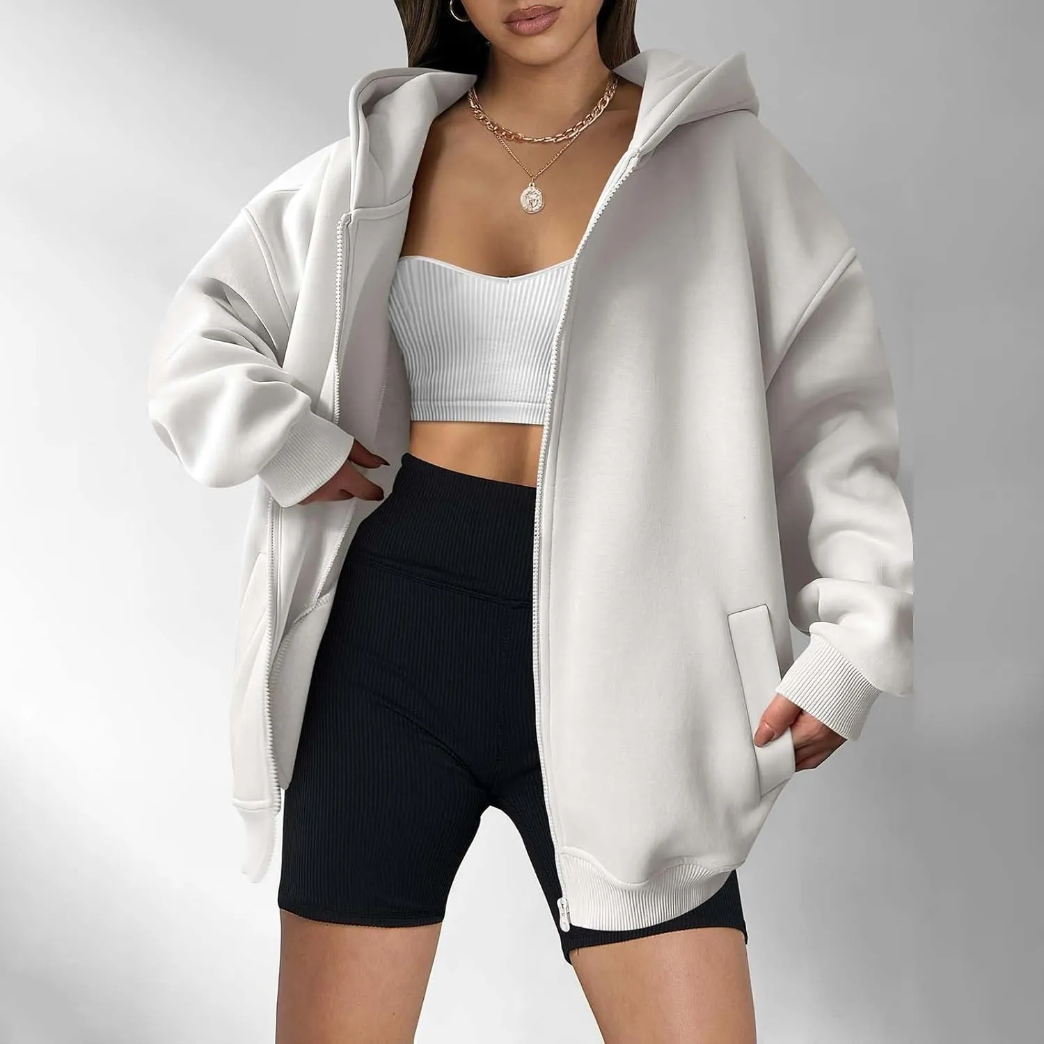 Zip Up Hoodies for Women Oversized Sweatshirt with Hooded Long Sleeve Jackets Coat Workout Y2K Outfits 2024 Fall