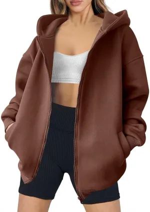 Zip Up Hoodies for Women Oversized Sweatshirt with Hooded Long Sleeve Jackets Coat Workout Y2K Outfits 2024 Fall