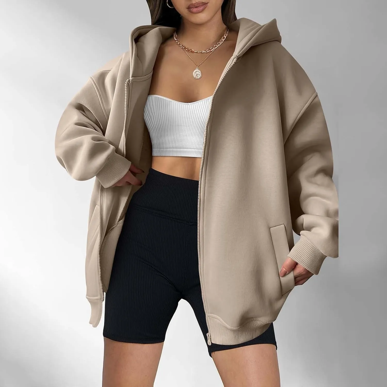 Zip Up Hoodies for Women Oversized Sweatshirt with Hooded Long Sleeve Jackets Coat Workout Y2K Outfits 2024 Fall