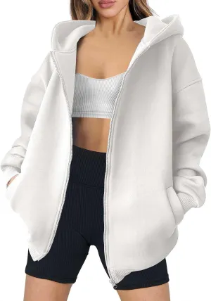 Zip Up Hoodies for Women Oversized Sweatshirt with Hooded Long Sleeve Jackets Coat Workout Y2K Outfits 2024 Fall