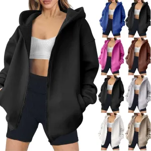 Zip Up Hoodies for Women Oversized Sweatshirt with Hooded Long Sleeve Jackets Coat Workout Y2K Outfits 2024 Fall