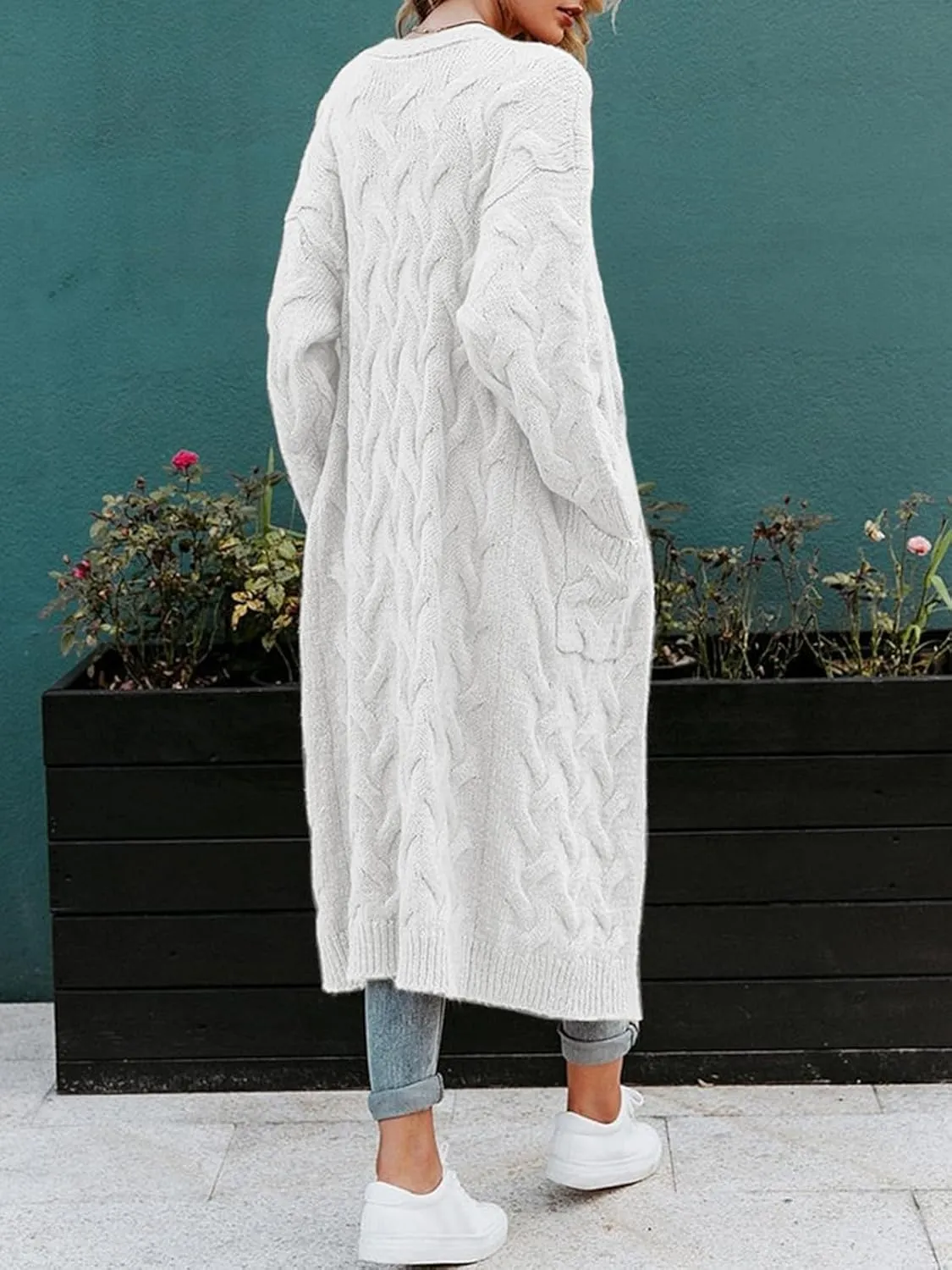 ZIWOCH Women's Long Cardigan Coats Cable Knit Casual Open Front Long Sleeve Loose Sweater with Pockets