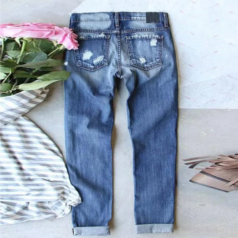 ZOCAVIA Womens Ripped Denim Pants Plus Size Casual Stretch Skinny High Waist Washed Jeans Patched Patchwork Denim Jeans